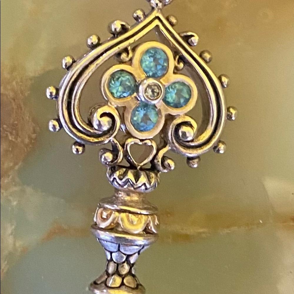 Barbara Bixby SS 18K Gold Blue Topaz key pendant with Citrine accent stone. - Picture 6 of 9